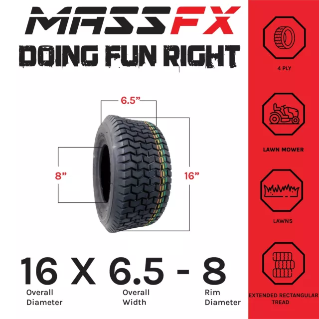 MASSFX 16x6.5-8 Lawn & Garden, Lawn Mower & Tractor Mower Tires 4 Ply (2 Pack) 3