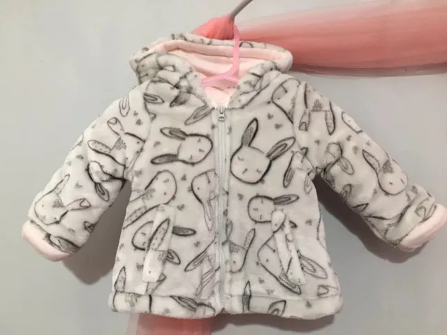 Gorgeous Baby Girls Super Soft Pale Grey Furry Fleece Bunny Design Coat 3-6m🎀