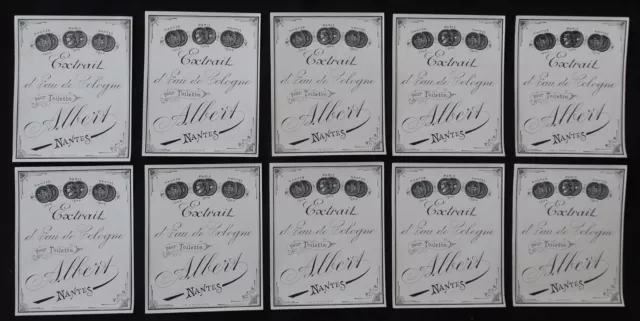 lot 10 Anciennes étiquette Eau de Cologne JB Albert Nantes grand modèle label