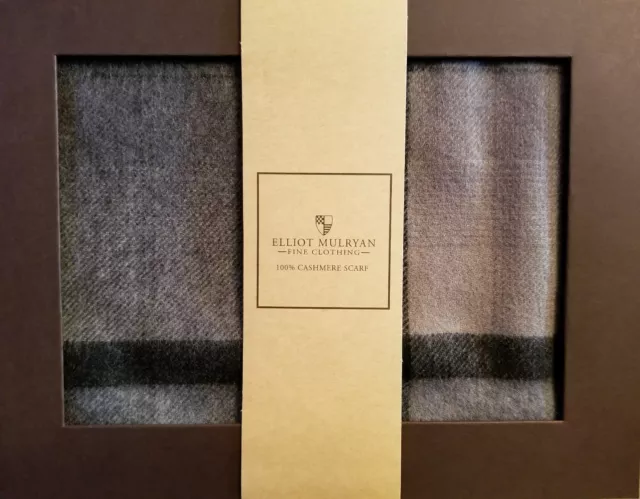 Elliot Mulryan Men's Fine Clothing 100% Cashmere Brown and Gray Plaid Scarf