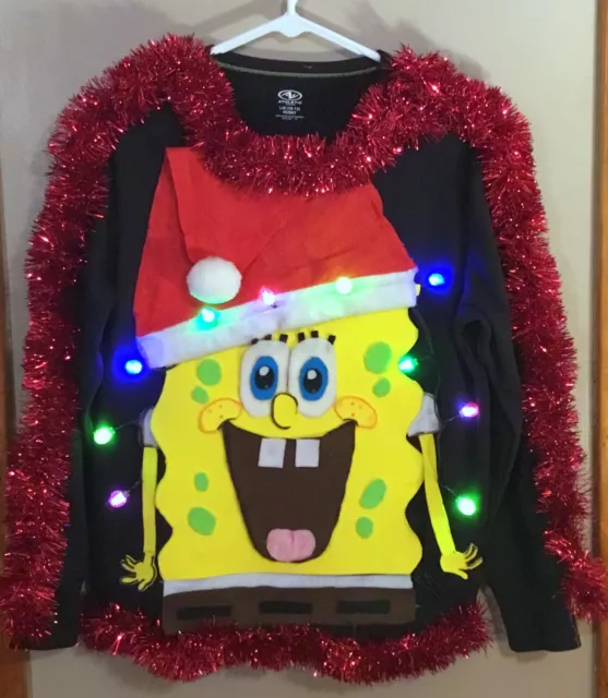 Ugly Christmas Sweater Spongebob Boys L 10/12 Girls L 12/14 Lights handmade