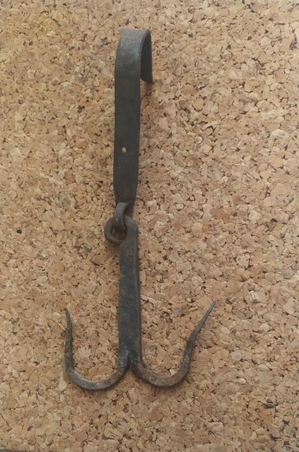Antique 19th C. Hand Forged WROUGHT Iron Hook HANGER Hunting Farm TOOL
