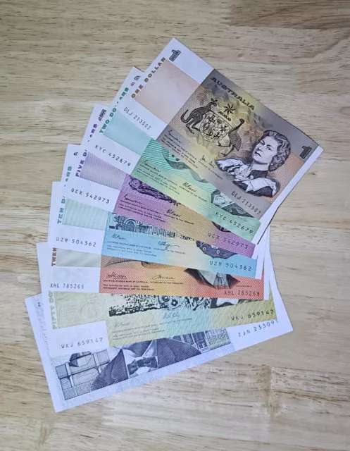 Australian Banknotes Full Set $100,$50,$20,$10,$5,$2,$1.