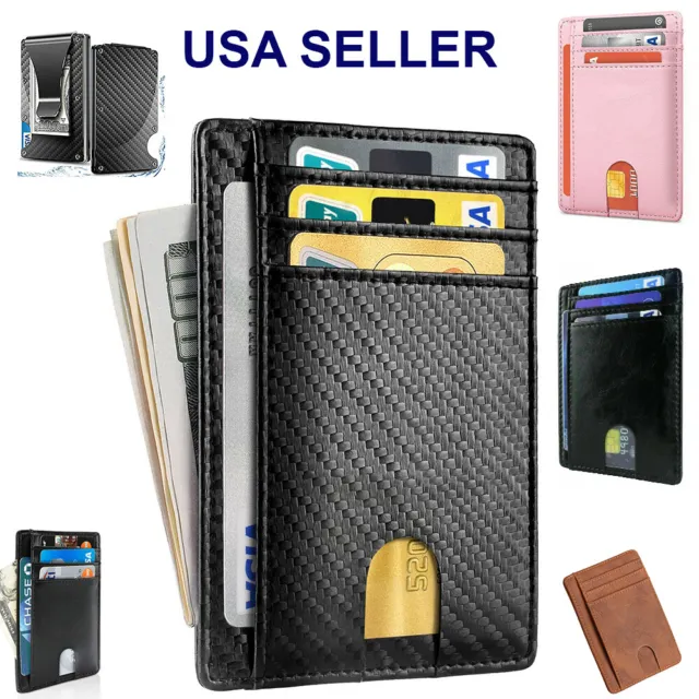 Slim Minimalist Front Pocket RFID Blocking Carbon Fiber Wallets for Mens Wallet