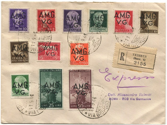 TRIESTE ZONA A, ANNULLI SET 1946, 12 FRANCOBOLLI AMG VG                  m