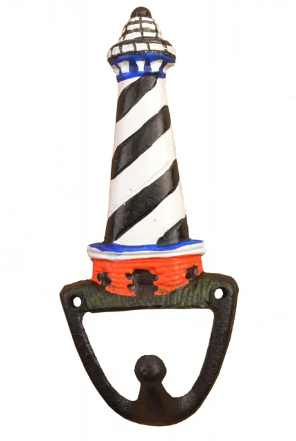 Nautical Black & White Lighthouse Wall Hook Decorative Beach Coat Hanger 6.375"