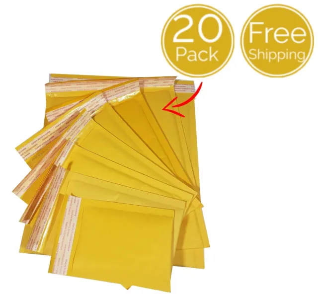 20 Pieces 9 ½ x 12 ½ INCHES Yellow Kraft Paper Bubble Padded Mailers Envelopes