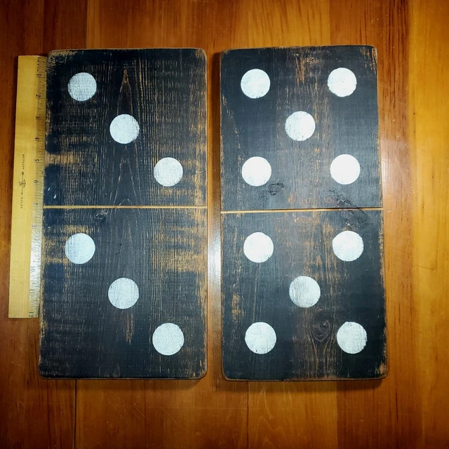 Vintage Wolf Creek Folk Art Set Of 2 Large Wood Dominoes 7 1/3" x 14 3/4" Wall