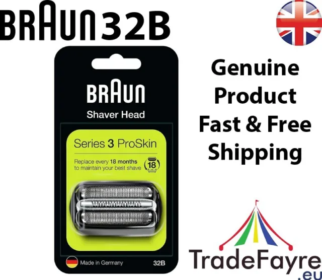 Braun Series 3 32B Genuine Foil & Cutter Electric Shaver Replacement Head Black