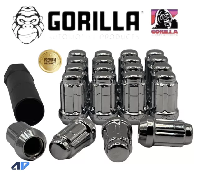 20 Gorilla 6 Spline Tuner Acorn Wheel Lock 12x1.25 Chrome Lug Nuts With Key Rim
