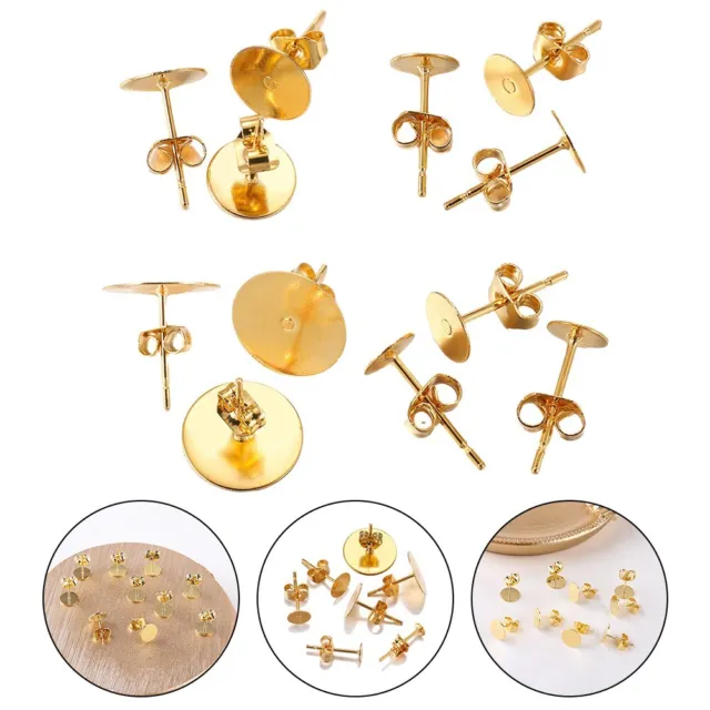 Earring Plug DIY Findings Flat Pin With Backs Gold Stainless Steel 20pcs