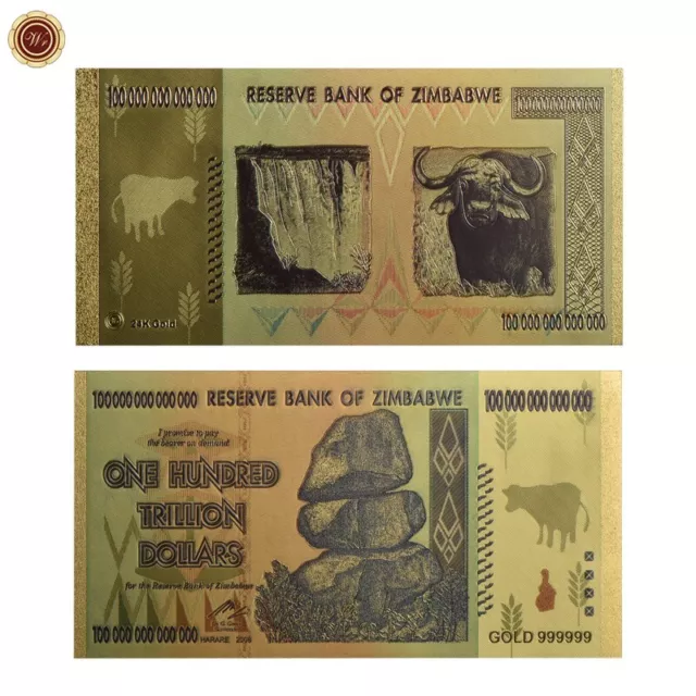 10Pcs/ Lot Zimbabwe 100 Trillion Dollars Gold Banknote Set Non Currency Gift 2
