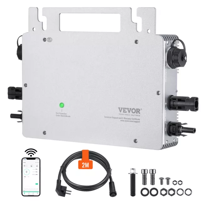 VEVOR Micro inversor conectado a red solar potencia máxima 800W impermeable IP65