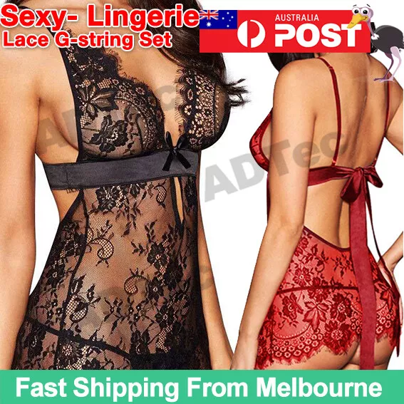 Women Sexy-Lingerie Nightwear Underwear Babydoll Sleepwear Lace G-string Set AU