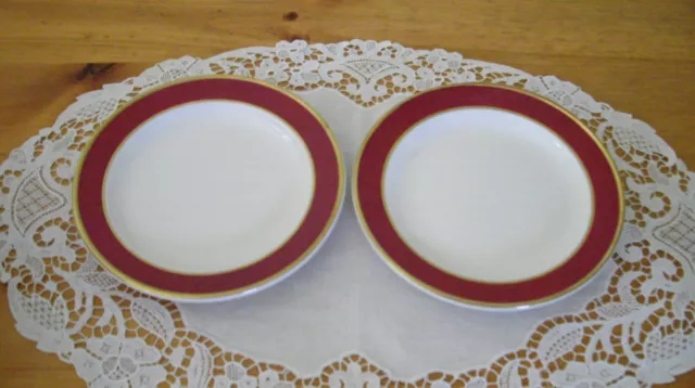 Vintage Syracuse China RESTAURANT GOLD MAROON Stripes 6 1/4" Plates ~ Set of 2 ~