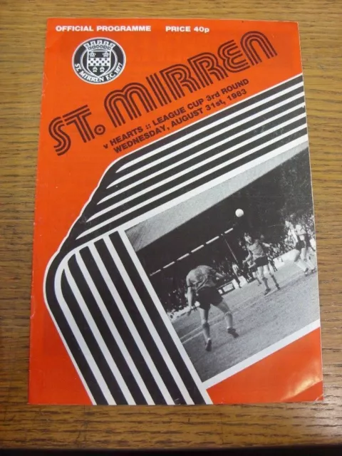 31/08/1983 St Mirren v Heart Of Midlothian [Scottish League Cup] . FREE POSTAGE