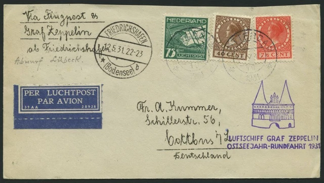 ZULEITUNGSPOST Niederlande: 1931, Ostseejahr-Rundfahrt bis Lübeck, Prachtbrief