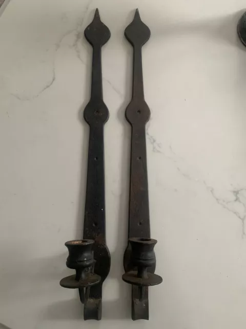 Pair of Vintage Wilton H23 Cast Iron Candle Holders Farmhouse Style Wall Sconces