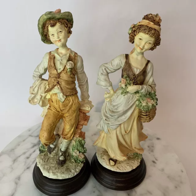 Vintage Capodimonte Country Girl  Boy Figurines Pucci Italian Signed