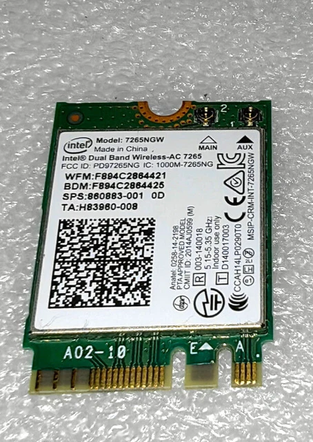 Carte WiFi Intel 7265NGW Pour HP EliteBook 810 G3, 840 G2, 850 G2 - Occasion Fonctionnelle