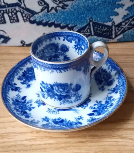 Coffee Can Cup & Saucer Chinoiserie Porcelain Bone China Flow Blue Style Vintage