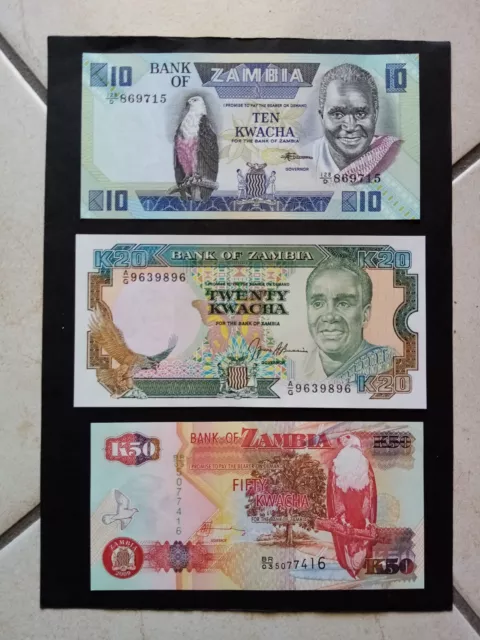 lotto 3 banconote ZAMBIA : 10 / 20 / 50 KWACHA tutte F.D.S.