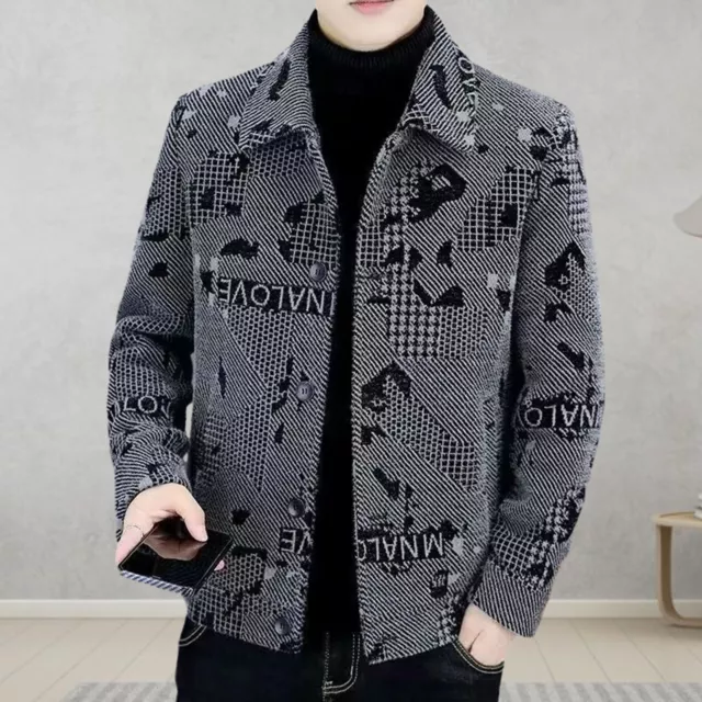Men Daily Coat Soft Jacket Men's Thick Warm Lapel Winter with Windproof Buttons