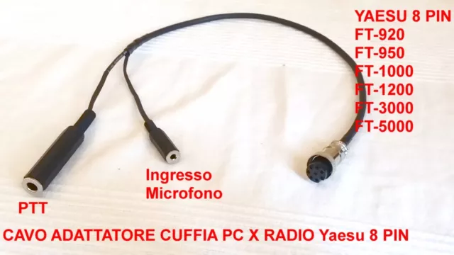 Cavo Adattatore Da Cuffia Pc A Radio Yaesu 8 Pin Ft-950 Ft-1000 Ft-1200 Ft-3000