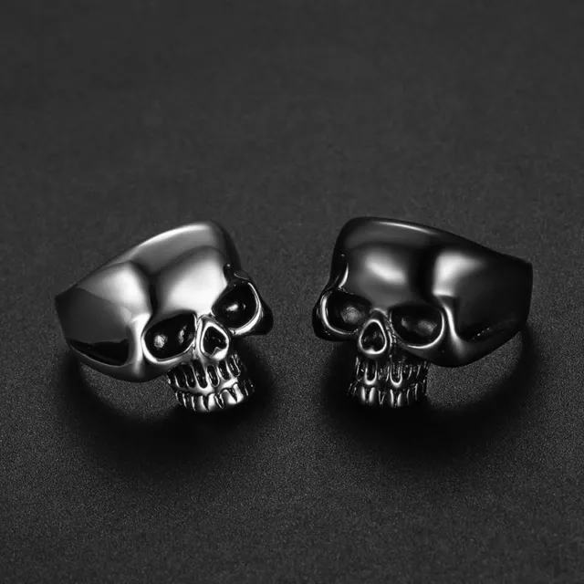 vintage stainless steel punk evil biker skull ring design male silver black men 2