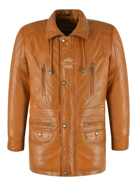 Men's Leather Car Coat Tan Soft Real Lambskin Leather 3/4 Classic Jacket G-300