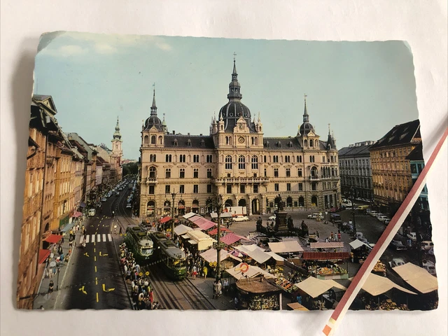 Pk Ak Graz Steiermark, Rathaus und Herrengasse Rar Rarität Selten Dachbodenfund