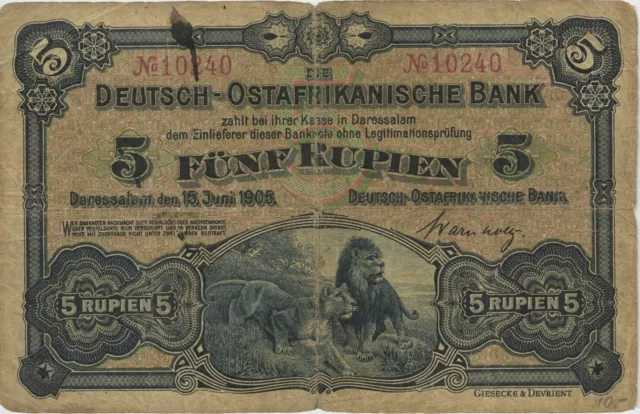 R.900 5 Rupien 1905 Deutsch Ostafrika (4) "No 10240"