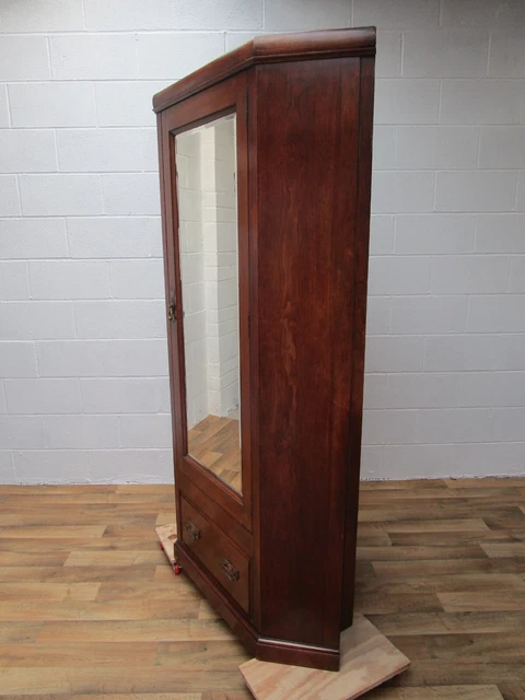 Lovely Antique Edwardian Walnut Door Mirrored  1  Drawer Corner Wardrobe 3