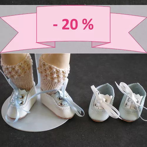 -20% - Lot de 2 CHAUSSURES bicolores en CUIR pour/de POUPEE BLEUETTE BLEU-BLANC
