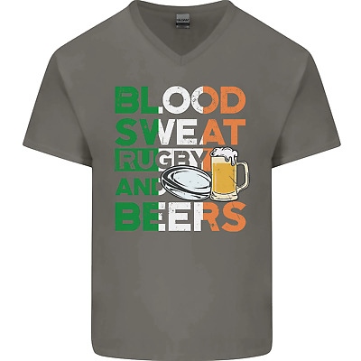 BLOOD Sweat Rugby e birra Irlanda Divertente Uomo V-Neck T-shirt di cotone 2
