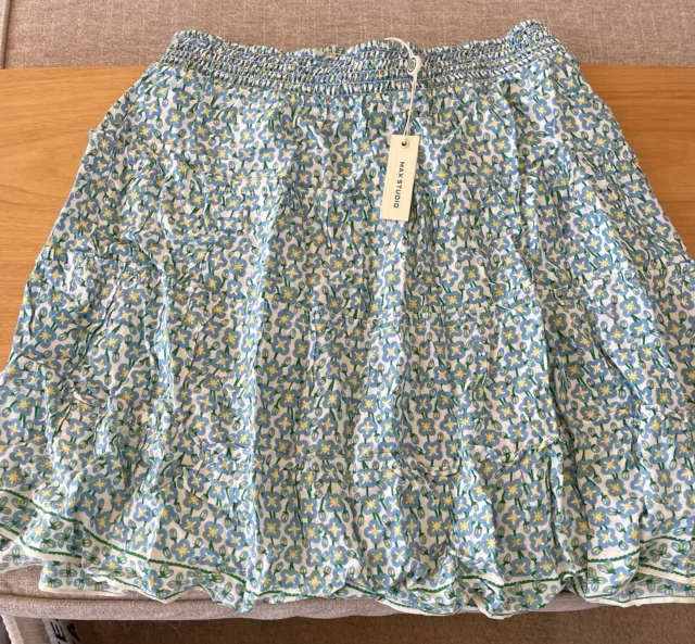 NEW Max Studio Floral SKIRT Elastic Waist Mulicolor PRINT Women's Size M