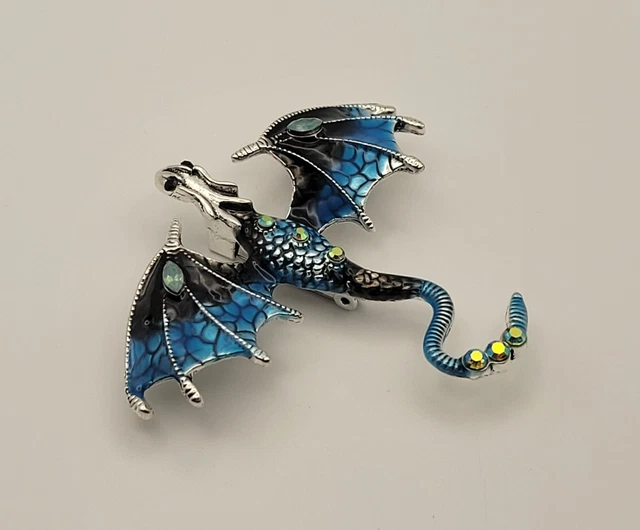 Broche Vintage Hexagonale Dragon - Métal Argenté - Ancien Bijou - Occasion