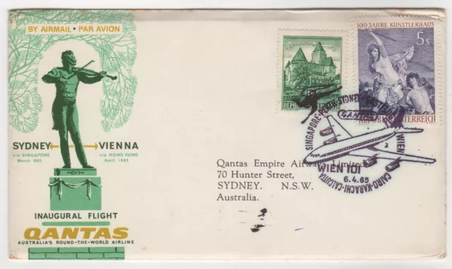 1965 Apr 6th. First Flight Cover. Qantas, Austria to Australia . AAMC 1547.
