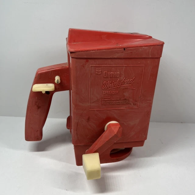 VINTAGE ORTHO WHIRLYBIRD Hand Held Grass Seed Spreader Red Plastic 14.