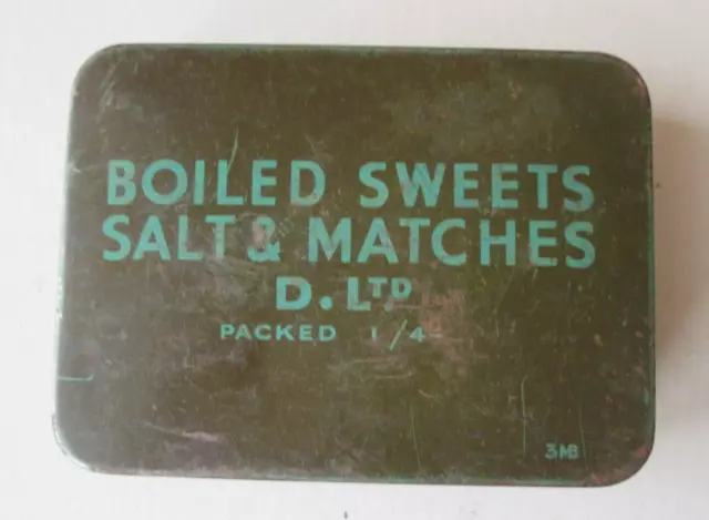 ORIGINAL WW2 TIN – Boiled Sweets, Salt & Matches dated 1/1944