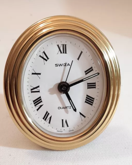 Orologio sveglia da tavolo Swiza Quartz nuova, in ottone, Vintage