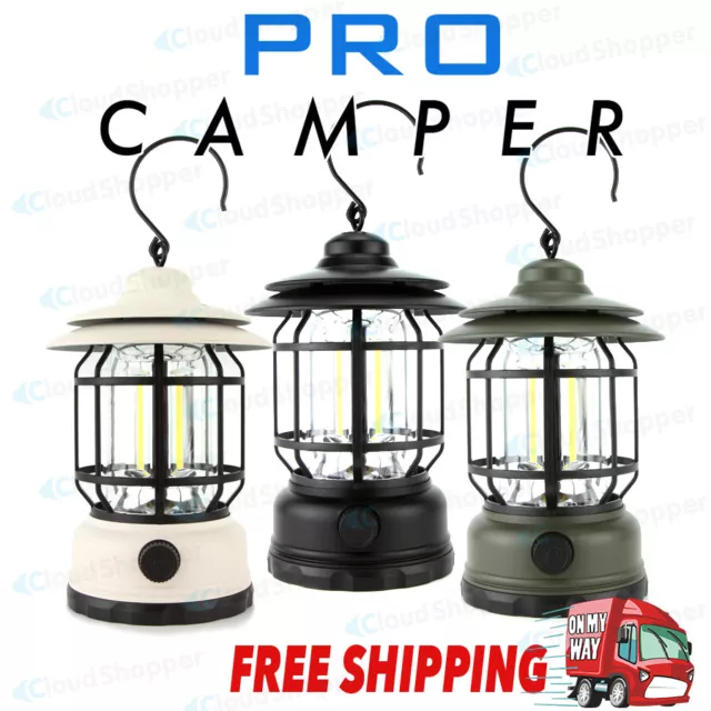 Retro Camping Lantern Light LED Work Lamp USB Rechargeable Battery Outdoor Tent