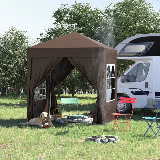 Outsunny Pavillon 2x2m Faltpavillon 4 Seitenwände mit Fenster Tragetasche Stahl