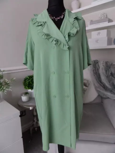 Monki Size S Green Double Breasted Shirt Dress With Frilled Collar