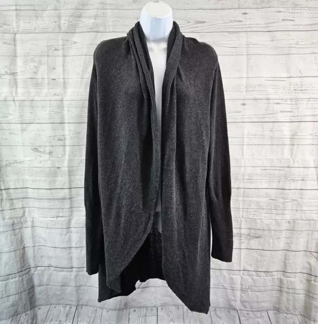 Leith Womens Cardigan Sz Medium Gray Open Front Long Sleeve Rayon Cotton