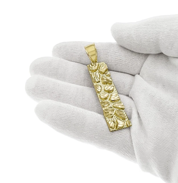 10k Gold Nugget Bar Pendant Men Charm 2.3"