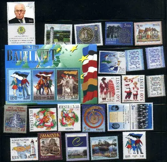 Estonia 1999 Complete year set of 21 stamps and 1 souv/sheet Cat. Euro 32.40