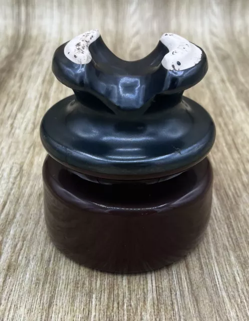 Vintage Brown Ceramic Porcelain Saddle Electrical Pole Insulator