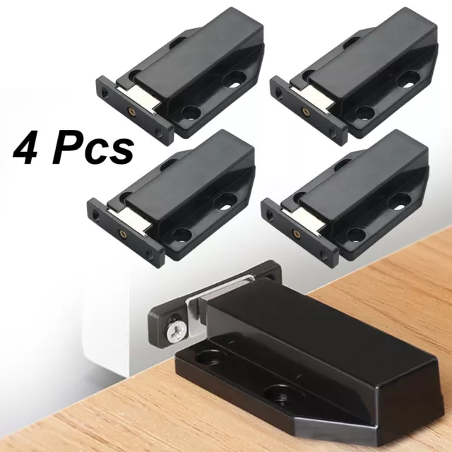 4pcs/pack Door Push To Open Touch Magnetic Black Cabinet Catch Heavy Duty Latch