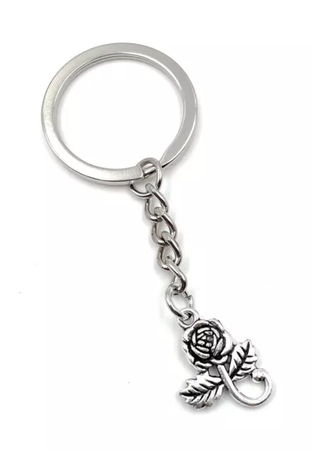 Porte-Clés Rose Avec Tige Fleur Amour Creux Argent Pendentif Porte-Clés